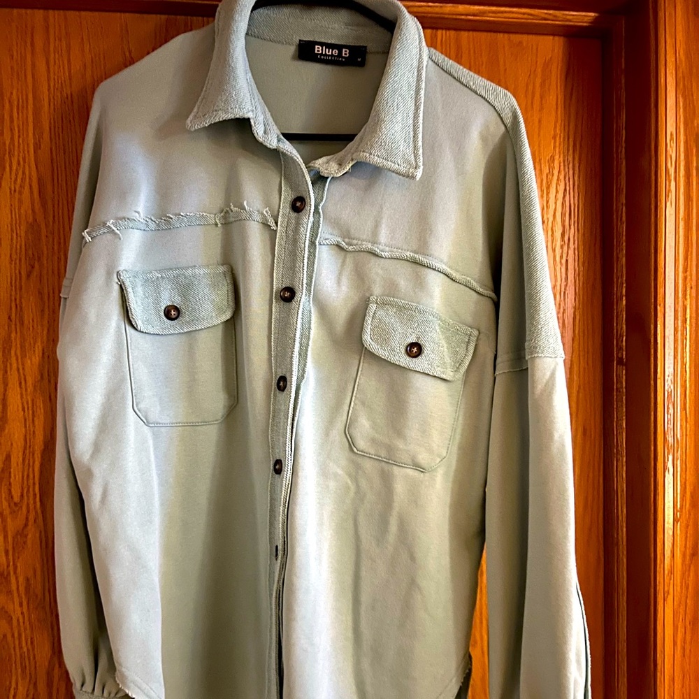 Light mint green long sleeve shacket